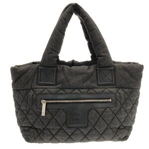 Auth CHANEL Coco Cocoon PM Black Denim Leather Tote Bag